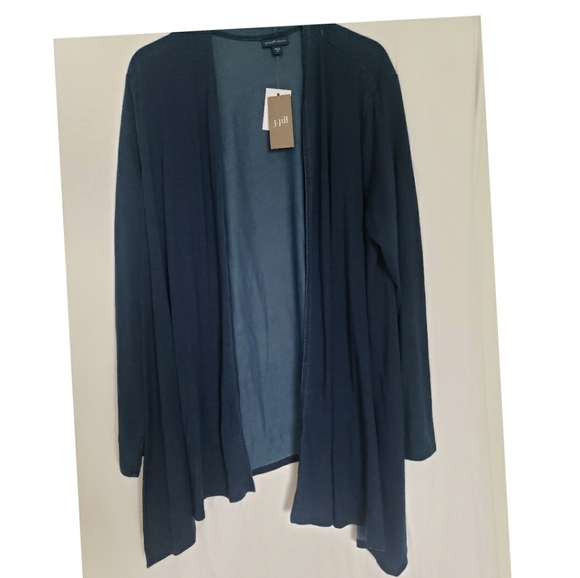 J. Jill Ocean Wash Indigo Drape Front  Cardigan - Picture 2 of 4